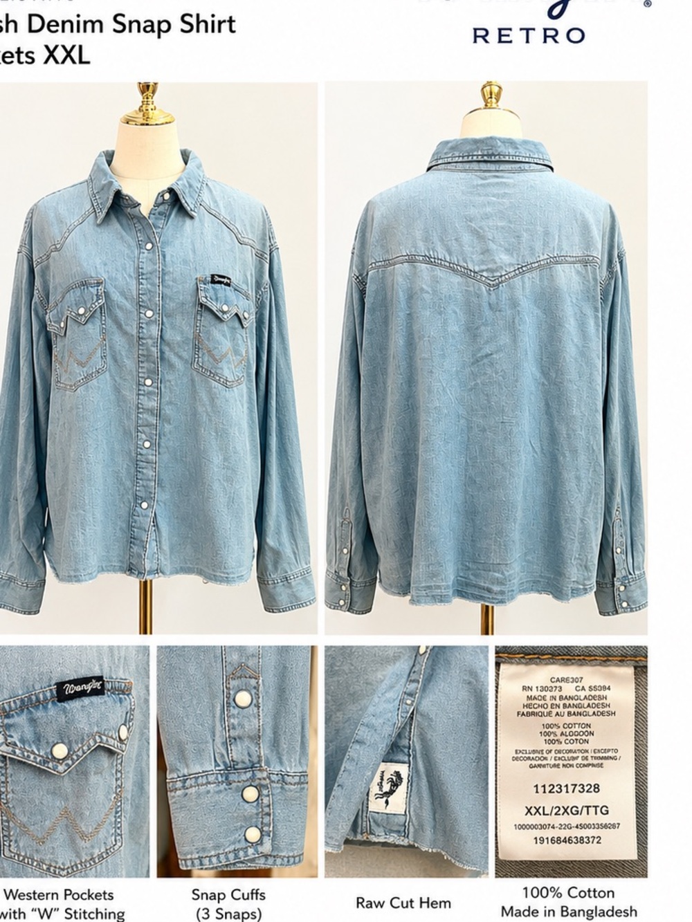 Wrangler Light Wash Denim Western Button-Down Shirt - Picture 3 of 11